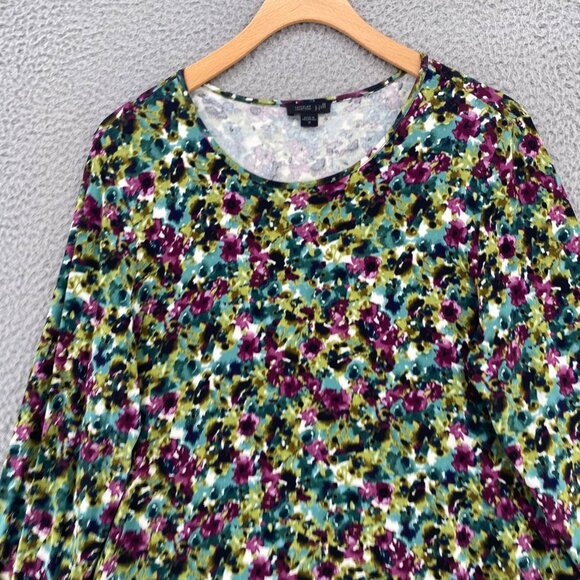J Jill Top Womens Medium Green Multi Floral Wearever Long Sleeve Tunic Stretch - Picture 2 of 10